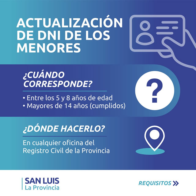 Actualización de DNI de menores - Registro Civil San Luis